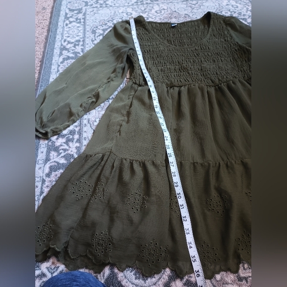 Old Navy Forest Fairy Long Sleeve Peasant Dress XL Green Eyelet Cottage Boho - Picture 14 of 14